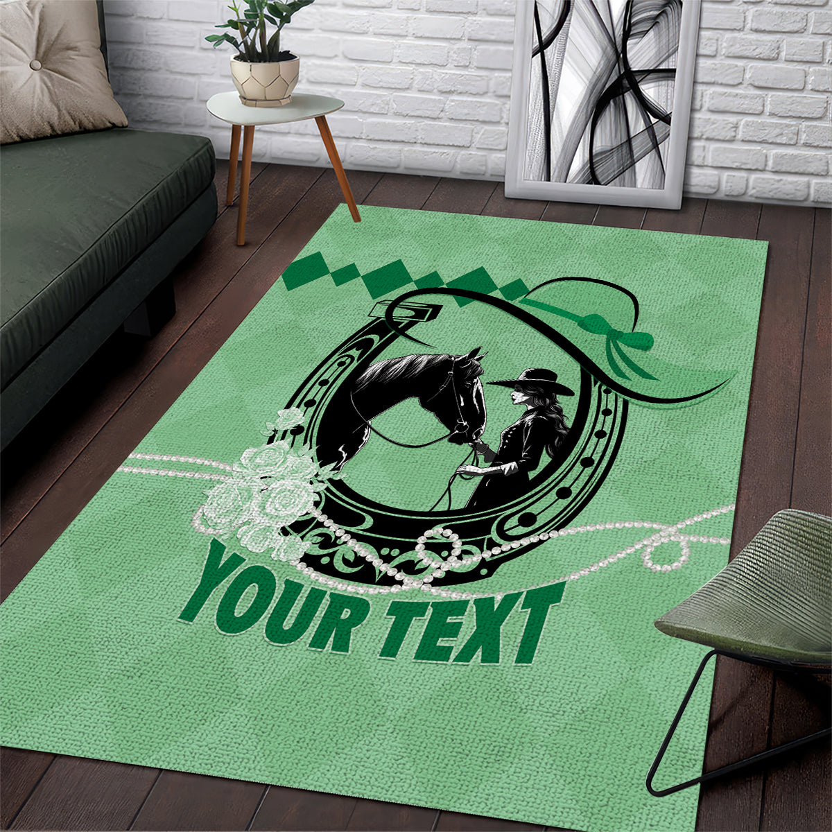 Personalized Kentucky Horse Racing 2024 Area Rug Beauty and The Horse Green Version LT01