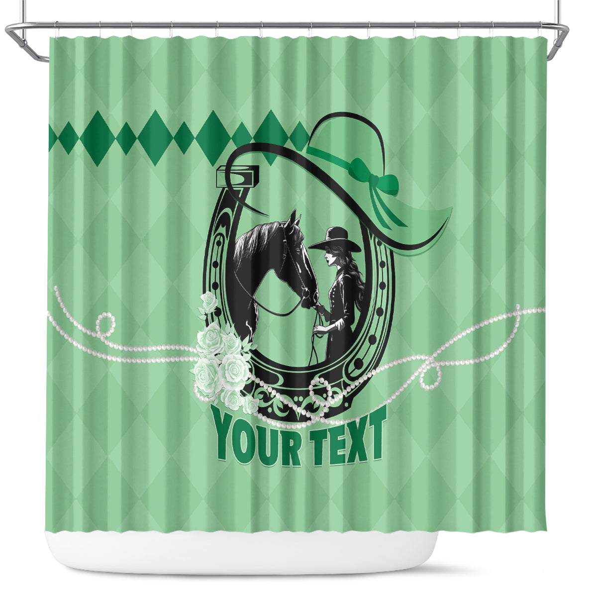 Personalized Kentucky Horse Racing 2024 Shower Curtain Beauty and The Horse Green Version