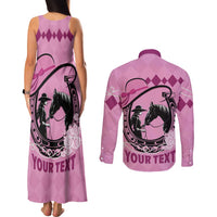 Personalized Kentucky Horse Racing Couples Matching Tank Maxi Dress and Long Sleeve Button Shirt Beauty and The Horse Pink Version LT01