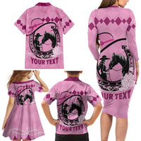 Personalized Kentucky Horse Racing Family Matching Long Sleeve Bodycon Dress and Hawaiian Shirt Beauty and The Horse Pink Version LT01