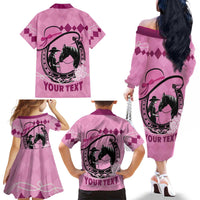 Personalized Kentucky Horse Racing Family Matching Off The Shoulder Long Sleeve Dress and Hawaiian Shirt Beauty and The Horse Pink Version LT01