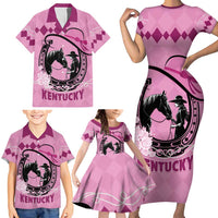 Personalized Kentucky Horse Racing Family Matching Short Sleeve Bodycon Dress and Hawaiian Shirt Beauty and The Horse Pink Version LT01