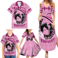 Personalized Kentucky Horse Racing Family Matching Summer Maxi Dress and Hawaiian Shirt Beauty and The Horse Pink Version LT01