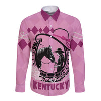 Personalized Kentucky Horse Racing Long Sleeve Button Shirt Beauty and The Horse Pink Version LT01