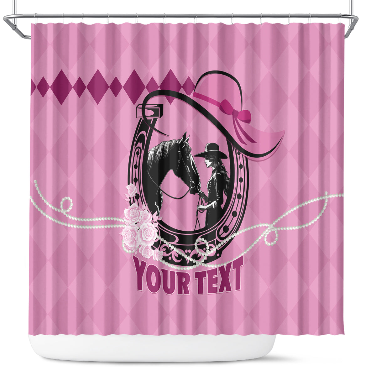 Personalized Kentucky Horse Racing 2024 Shower Curtain Beauty and The Horse Pink Version