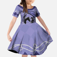 Personalized Kentucky Horse Racing Family Matching Off The Shoulder Long Sleeve Dress and Hawaiian Shirt Beauty and The Horse Purple Version LT01