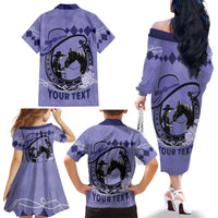 Personalized Kentucky Horse Racing Family Matching Off The Shoulder Long Sleeve Dress and Hawaiian Shirt Beauty and The Horse Purple Version LT01