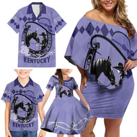 Personalized Kentucky Horse Racing Family Matching Off Shoulder Short Dress and Hawaiian Shirt Beauty and The Horse Purple Version LT01