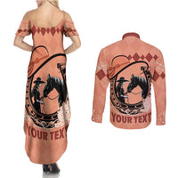 Personalized Kentucky Horse Racing Couples Matching Summer Maxi Dress and Long Sleeve Button Shirt Beauty and The Horse Orange Version LT01
