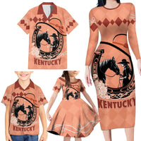 Personalized Kentucky Horse Racing Family Matching Long Sleeve Bodycon Dress and Hawaiian Shirt Beauty and The Horse Orange Version LT01