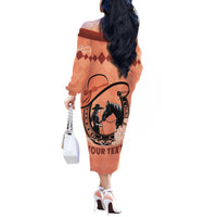 Personalized Kentucky Horse Racing Off The Shoulder Long Sleeve Dress Beauty and The Horse Orange Version LT01