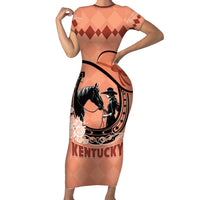 Personalized Kentucky Horse Racing Short Sleeve Bodycon Dress Beauty and The Horse Orange Version LT01