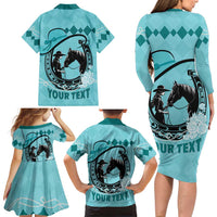 Personalized Kentucky Horse Racing Family Matching Long Sleeve Bodycon Dress and Hawaiian Shirt Beauty and The Horse Teal Version LT01