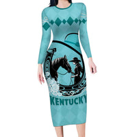 Personalized Kentucky Horse Racing Family Matching Long Sleeve Bodycon Dress and Hawaiian Shirt Beauty and The Horse Teal Version LT01