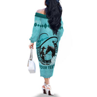 Personalized Kentucky Horse Racing Family Matching Off The Shoulder Long Sleeve Dress and Hawaiian Shirt Beauty and The Horse Teal Version LT01