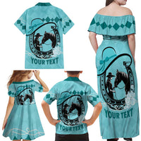 Personalized Kentucky Horse Racing Family Matching Off Shoulder Maxi Dress and Hawaiian Shirt Beauty and The Horse Teal Version LT01