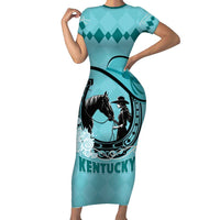 Personalized Kentucky Horse Racing Family Matching Short Sleeve Bodycon Dress and Hawaiian Shirt Beauty and The Horse Teal Version LT01