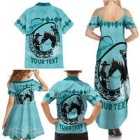 Personalized Kentucky Horse Racing Family Matching Summer Maxi Dress and Hawaiian Shirt Beauty and The Horse Teal Version LT01