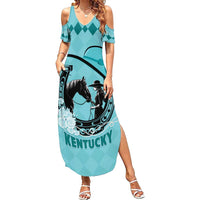 Personalized Kentucky Horse Racing Family Matching Summer Maxi Dress and Hawaiian Shirt Beauty and The Horse Teal Version LT01