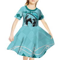 Personalized Kentucky Horse Racing Kid Short Sleeve Dress Beauty and The Horse Teal Version LT01