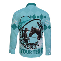 Personalized Kentucky Horse Racing Long Sleeve Button Shirt Beauty and The Horse Teal Version LT01