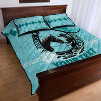 Personalized Kentucky Horse Racing Quilt Bed Set Beauty and The Horse Teal Version LT01
