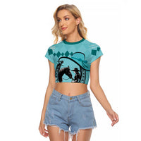 Personalized Kentucky Horse Racing Raglan Cropped T Shirt Beauty and The Horse Teal Version LT01