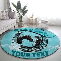 Personalized Kentucky Horse Racing Round Carpet Beauty and The Horse Teal Version LT01