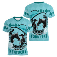 Personalized Kentucky Horse Racing Women V-Neck T-Shirt Beauty and The Horse Teal Version LT01