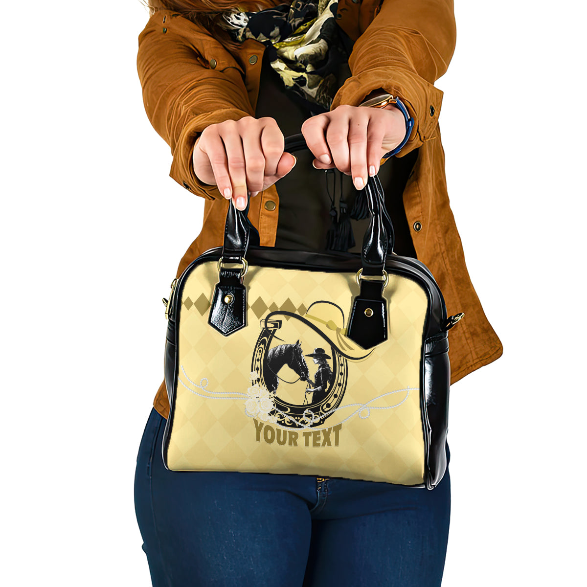 Personalized Kentucky Horse Racing 2024 Shoulder Handbag Beauty and The Horse Yellow Version