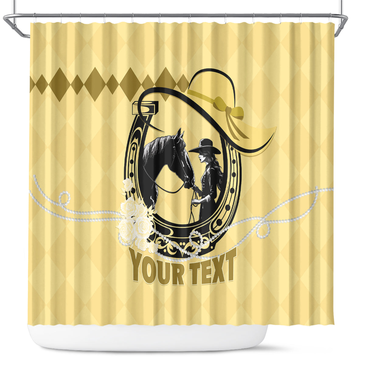 Personalized Kentucky Horse Racing 2024 Shower Curtain Beauty and The Horse Yellow Version