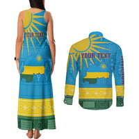 Personalized Rwanda Couples Matching Tank Maxi Dress and Long Sleeve Button Shirt Coat of Arms With African Pattern - Wonder Print Shop