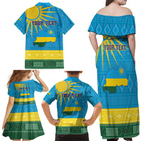 Personalized Rwanda Family Matching Off Shoulder Maxi Dress and Hawaiian Shirt Coat of Arms With African Pattern - Wonder Print Shop