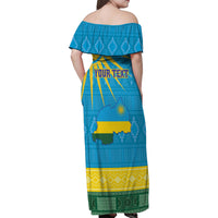 Personalized Rwanda Family Matching Off Shoulder Maxi Dress and Hawaiian Shirt Coat of Arms With African Pattern - Wonder Print Shop