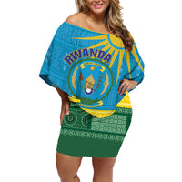 Personalized Rwanda Family Matching Off Shoulder Short Dress and Hawaiian Shirt Coat of Arms With African Pattern - Wonder Print Shop