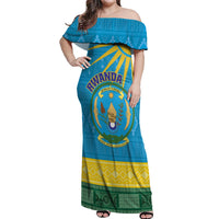 Personalized Rwanda Off Shoulder Maxi Dress Coat of Arms With African Pattern - Wonder Print Shop