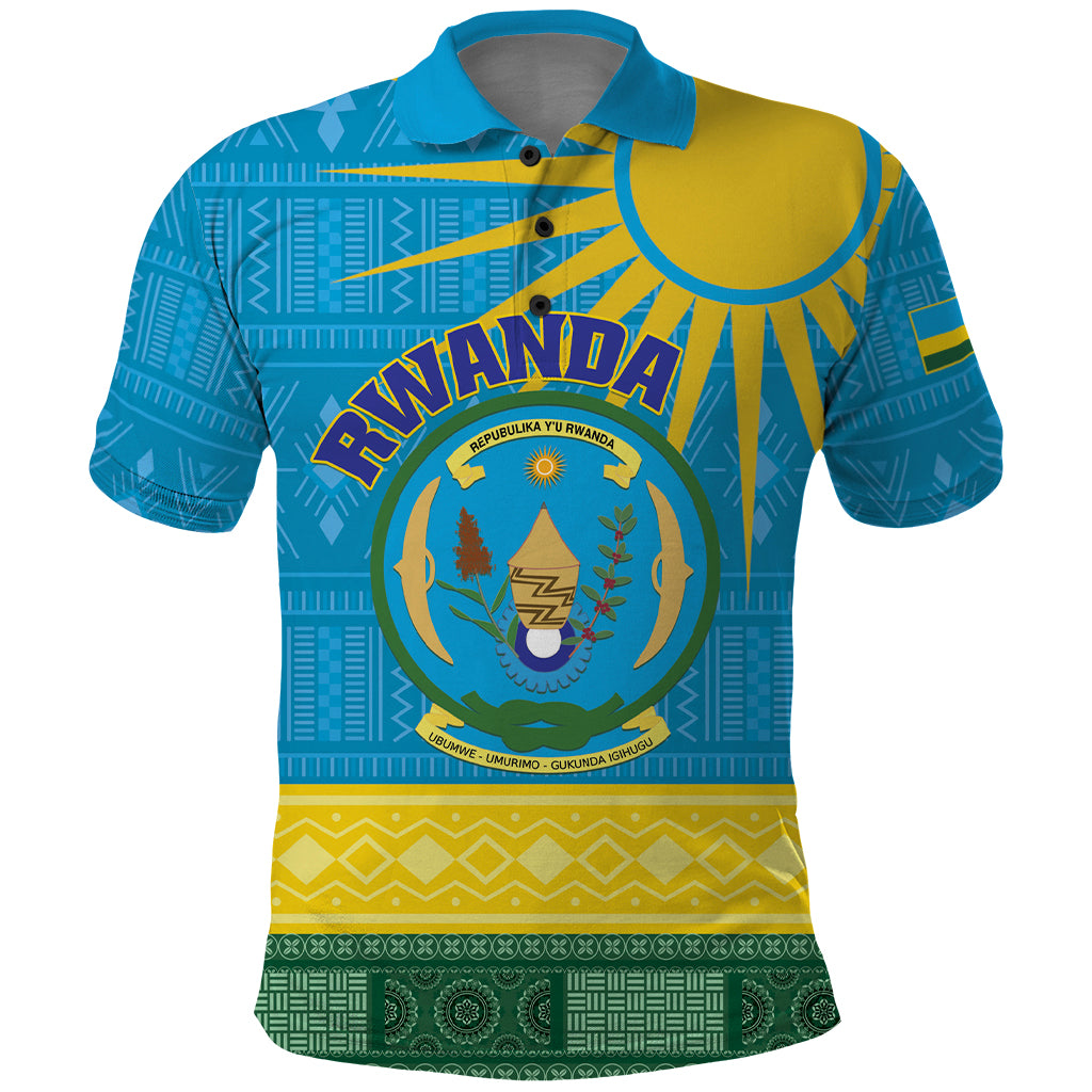 Personalized Rwanda Polo Shirt Coat of Arms With African Pattern