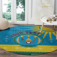Personalized Rwanda Round Carpet Coat of Arms With African Pattern