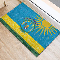 Personalized Rwanda Rubber Doormat Coat of Arms With African Pattern - Wonder Print Shop