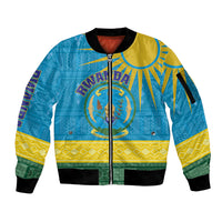 Personalized Rwanda Sleeve Zip Bomber Jacket Coat of Arms With African Pattern - Wonder Print Shop