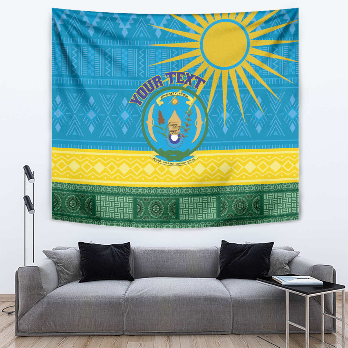 Personalized Rwanda Tapestry Coat of Arms With African Pattern