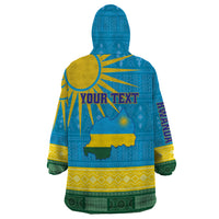Personalized Rwanda Wearable Blanket Hoodie Coat of Arms With African Pattern - Wonder Print Shop