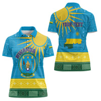 Personalized Rwanda Women Polo Shirt Coat of Arms With African Pattern - Wonder Print Shop
