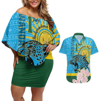 Rwanda Independence Day Couples Matching Off Shoulder Short Dress and Hawaiian Shirt Leopard With Roses LT01