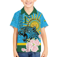 Rwanda Independence Day Family Matching Off The Shoulder Long Sleeve Dress and Hawaiian Shirt Leopard With Roses - Wonder Print Shop