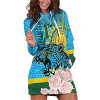 Rwanda Independence Day Hoodie Dress Leopard With Roses - Wonder Print Shop