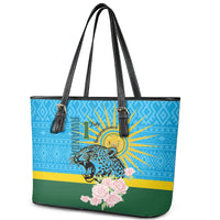 Rwanda Independence Day Leather Tote Bag Leopard With Roses - Wonder Print Shop