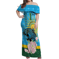 Rwanda Independence Day Off Shoulder Maxi Dress Leopard With Roses - Wonder Print Shop