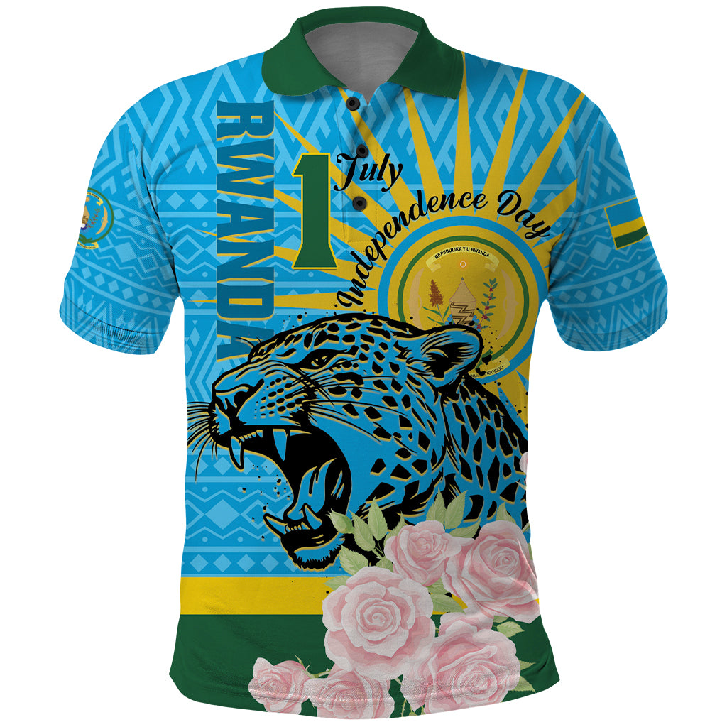 Rwanda Independence Day Polo Shirt Leopard With Roses