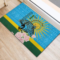 Rwanda Independence Day Rubber Doormat Leopard With Roses - Wonder Print Shop
